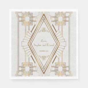 Glam Gold and White Great Gatsby Wedding Napkin