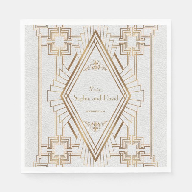 Glam Gold and White Great Gatsby Wedding Napkin (Front)