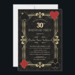 Glam Gold Art Deco Casino Las Vegas 30th Birthday Invitation<br><div class="desc">Glamourous Roaring 1920's Great Gatsby card design, inspired by the 1920s glamour, glitz, old Hollywood. It features elegant faux gold shape with Fleur-de-lis, faux golden divider, 3d rendered balloon number 30, vintage fonts. Use Personalise tool to add your info. For more, visit please, my Casino Art Deco Black Gold Collection....</div>