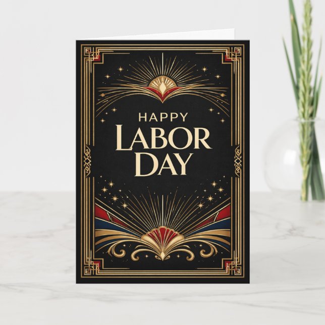 Glam Gold Art Deco Happy Labor Day Card (Front)