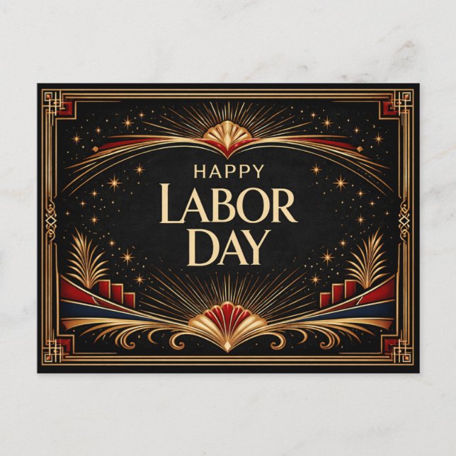Glam Gold Art Deco Happy Labor Day Holiday Postcard (Front)
