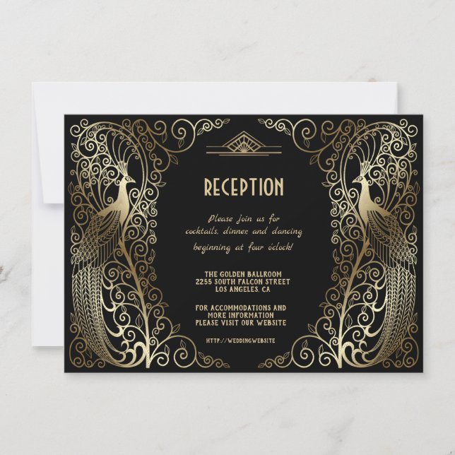 Glam Gold Art Deco Peacocks Senior Reception Invitation (Front)