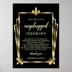 Glam Gold Art Deco Unplugged Wedding Ceremony Sign