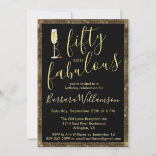 Glam Gold Black 50 & Fabulous 50th Birthday  Invitation