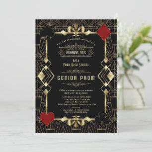 Glam Gold Black Casino Gatsby 20s Senior PROM Invitation