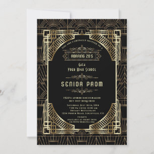 Glam Gold Black Deco Gatsby 20s Style Senior PROM Invitation
