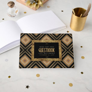 Glam Gold Black Geometric Art Deco Wedding Guest Book