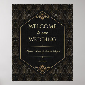 Glam Gold Black Great Gatsby Wedding Welcome Sign