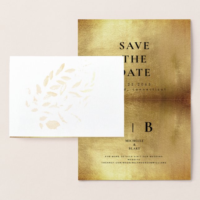 Glam Gold Black Monogram Save the Date Foil Card (Display)