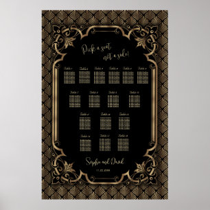 Glam Gold Black Wedding Seating Chart Canvas Print