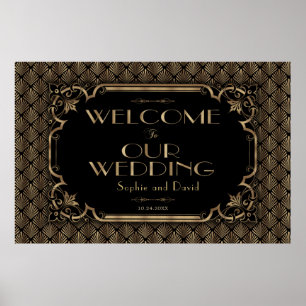Glam Gold Black Wedding Welcome Sign