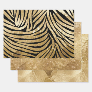 Glam Gold Black Zebra Animal Glitzy Sparkle  Wrapping Paper Sheet