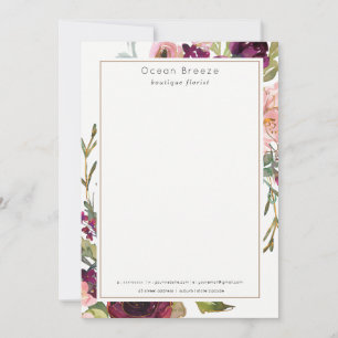 Glam Gold Blush Burgundy Watercolor Rose Floral Card