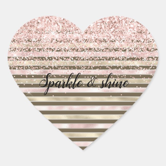 Glam Gold Blush Pink Brown Stripes Girly Glitter Heart Sticker (Front)