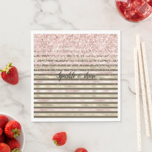 Glam Gold Blush Pink Brown Stripes Girly Glitter Napkin