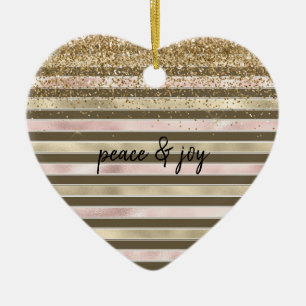 Glam Gold Blush Pink Brown Stripes Glitter Sparkle Ceramic Ornament