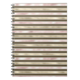 Glam Gold Blush Pink Brown Stripes Notebook