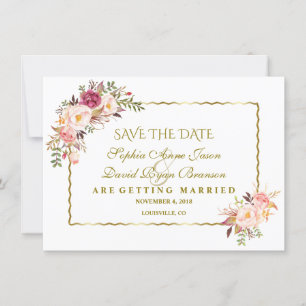 Glam Gold Blush Pink Floral Save The Date