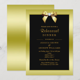 Glam Gold Bow & Black Rehearsal Dinner Invitation