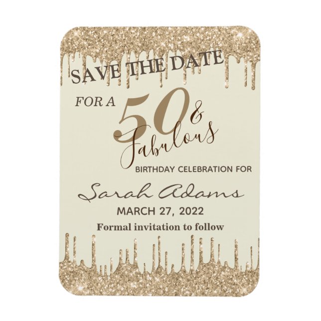 Glam Gold Brown Drip 50 Fab Birthday Save The Date Magnet (Vertical)