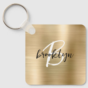 Glam Gold Brushed Metal Monogram Key Ring