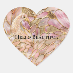Glam Gold Chic Pink Peacock Heart Sticker