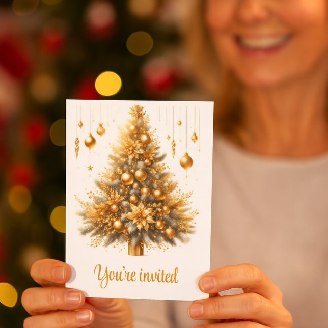 Glam Gold Christmas Glamourous Holiday Party  Invitation (You're invited celebrate the season with joy, sparkle, and golden holiday warmth.)