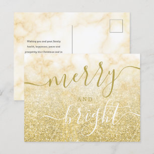 Glam GOLD Christmas Holiday Glitter Marble Postcard