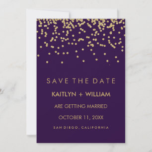 Glam Gold Confetti and Deep Purple Save the Date