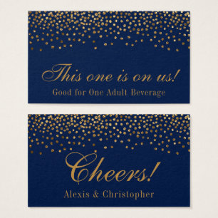 Glam Gold Confetti Dots on Navy Drink Tickets