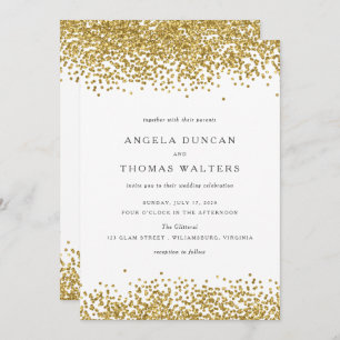 Glam Gold Confetti Dots Wedding Invitation