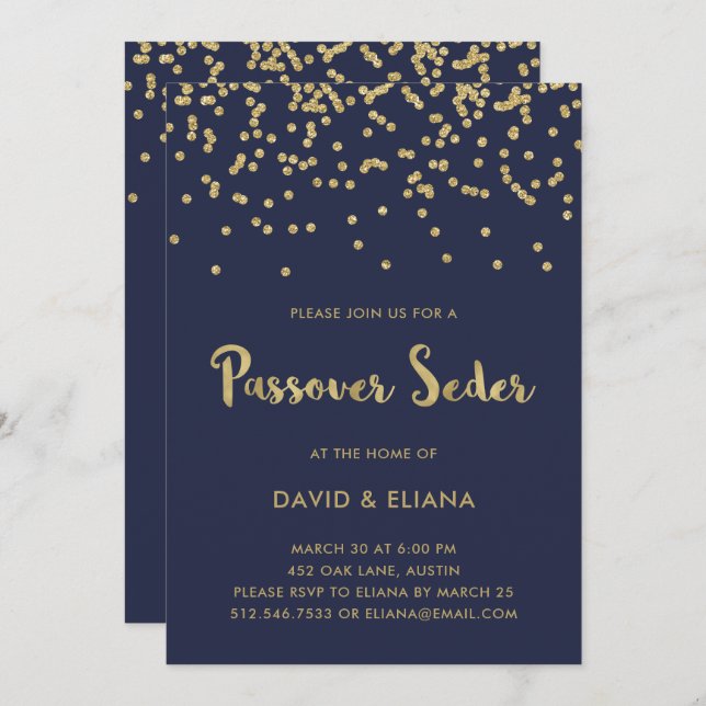 Glam Gold Confetti Passover Seder Invitation (Front/Back)