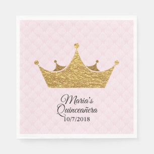 Glam Gold Crown Quinceañera Napkins