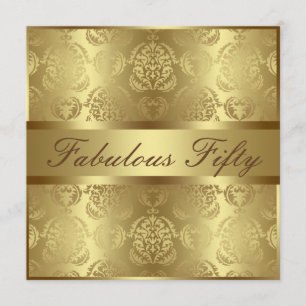 Glam Gold Damask Elegant Fabulous Fifty Invitation