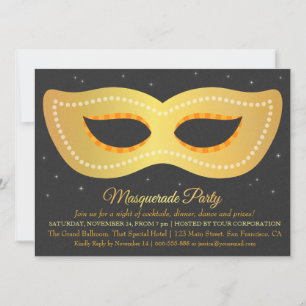 Glam Gold Design Mask Masquerade Party Invitations