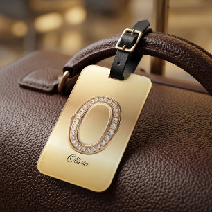 Glam Gold Diamond Monogram Initial Letter O Luggage Tag