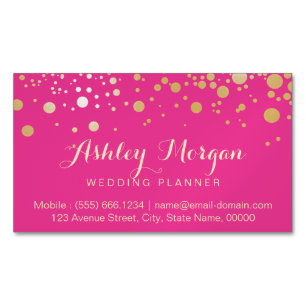 Glam Gold Dots Decor - Trendy Girly Hot Pink Magnetic Business Card