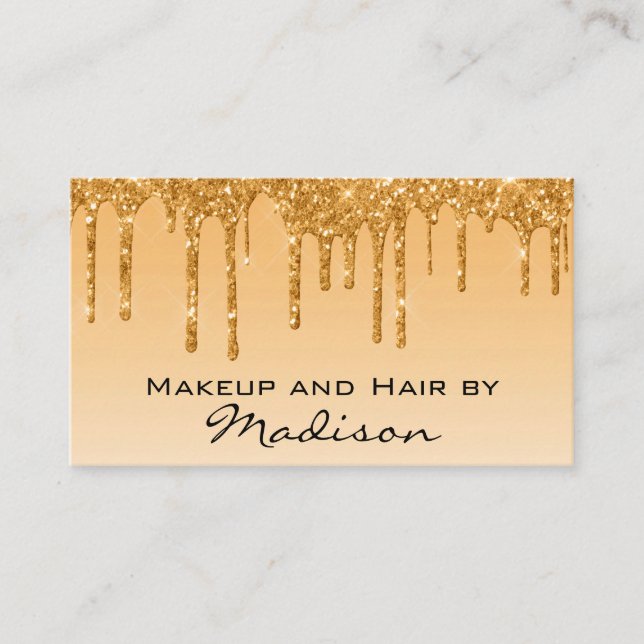 Glam Gold Dripping Glitter Drips Makeup Artist Business Card (Front)