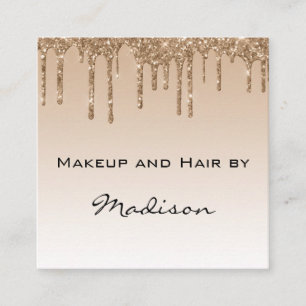 Glam Gold Dripping Glitter Drips Makeup Artist Square Business Card