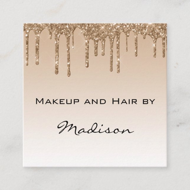 Glam Gold Dripping Glitter Drips Makeup Artist Square Business Card (Front)