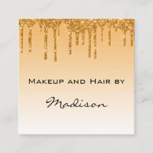 Glam Gold Dripping Glitter Drips Makeup Artist Square Business Card