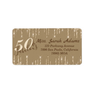 Glam Gold Drips 50 & Fab Birthday Address Label
