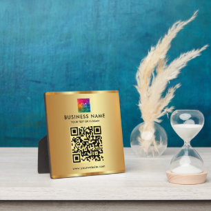 Glam Gold Elegant Modern Custom Text Logo QR Code Plaque