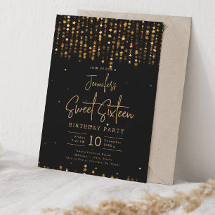 Glam Gold Falling Stars Sweet 16 Party Invitation