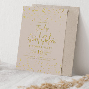 Glam Gold Faux Foil Dots Sweet 16 Champagne  Invitation