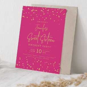 Glam Gold Faux Foil Dots Sweet 16 Party Hot Pink  Invitation