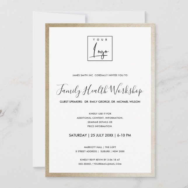 GLAM GOLD FAUX FOIL YOUR LOGO WORKSHOP GALA EVENT INVITATION (Front)