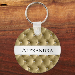 Glam Gold faux Velvet Luxury Name Key Ring