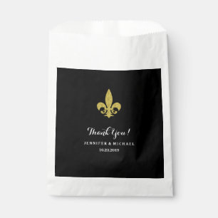 Glam Gold Fleur de Lis for Wedding on Black Favour Bag