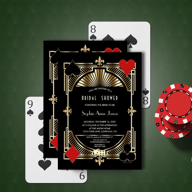 Glam Gold Fleur-de-lis Gatsby Style Bridal Shower Invitation (Creator Uploaded)